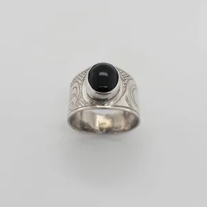 Silver and Onyx Eagle Signet Ring