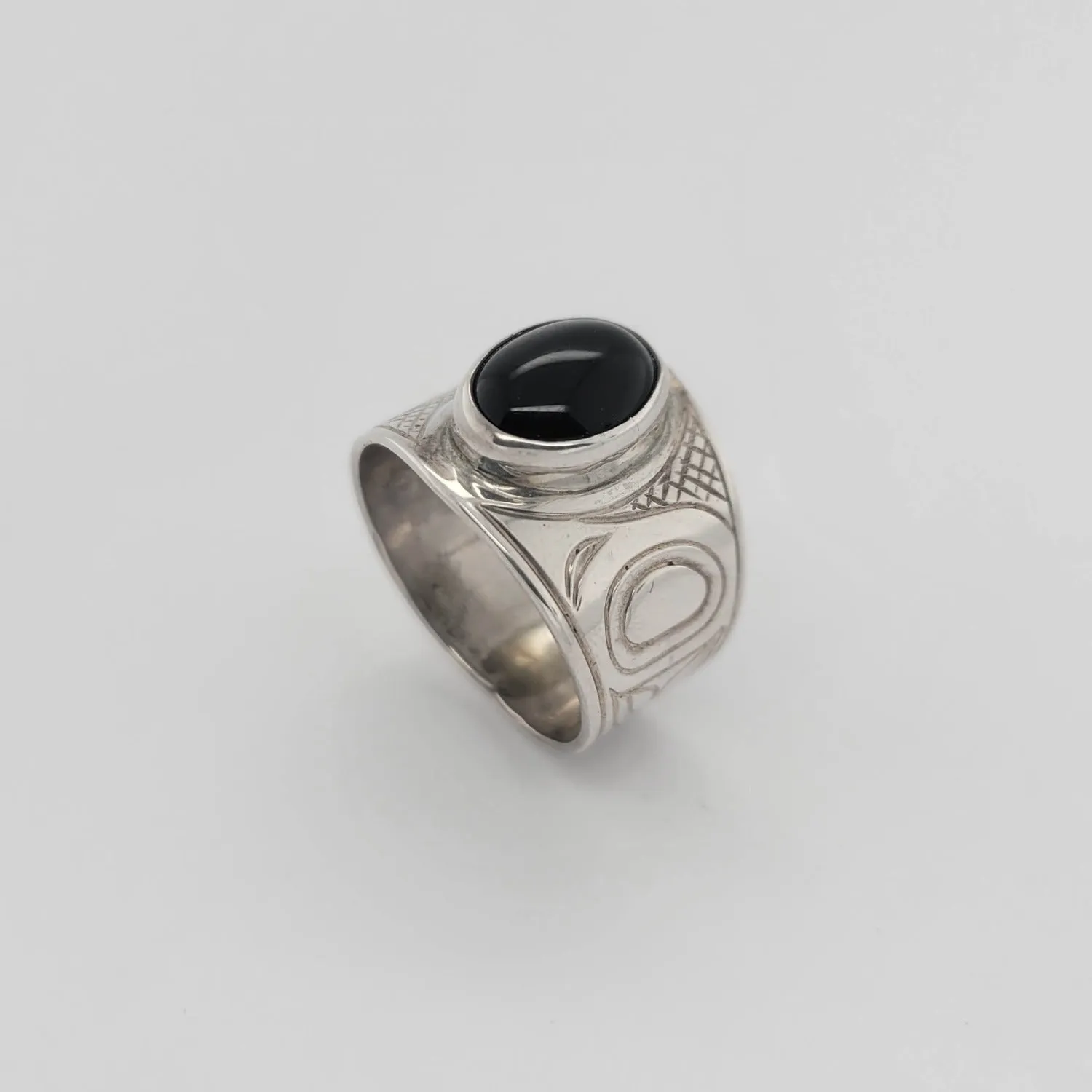 Silver and Onyx Eagle Signet Ring