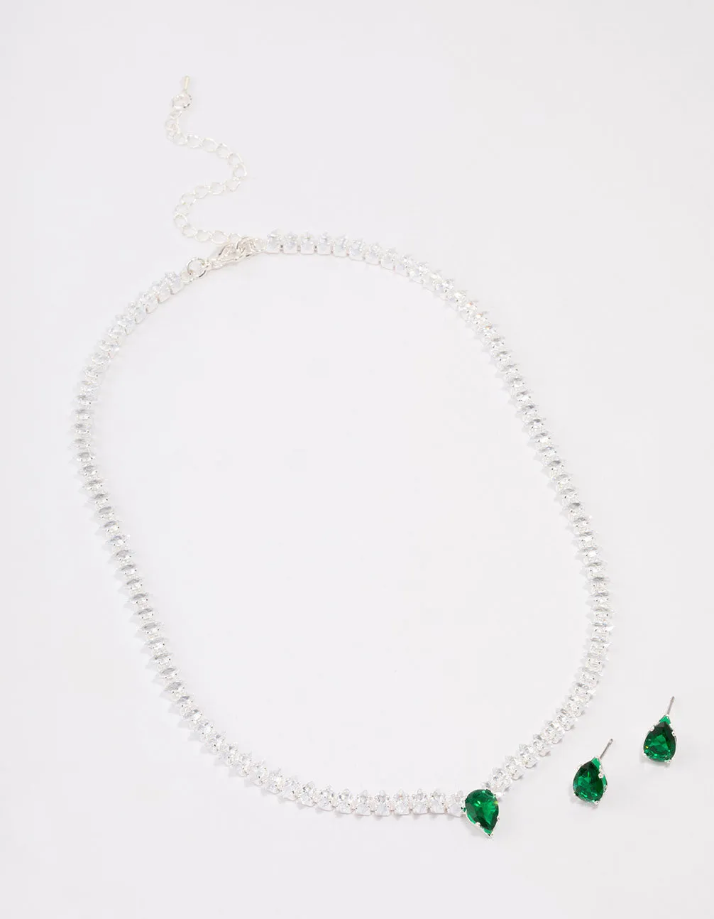 Silver Emerald Navette Jewellery Set