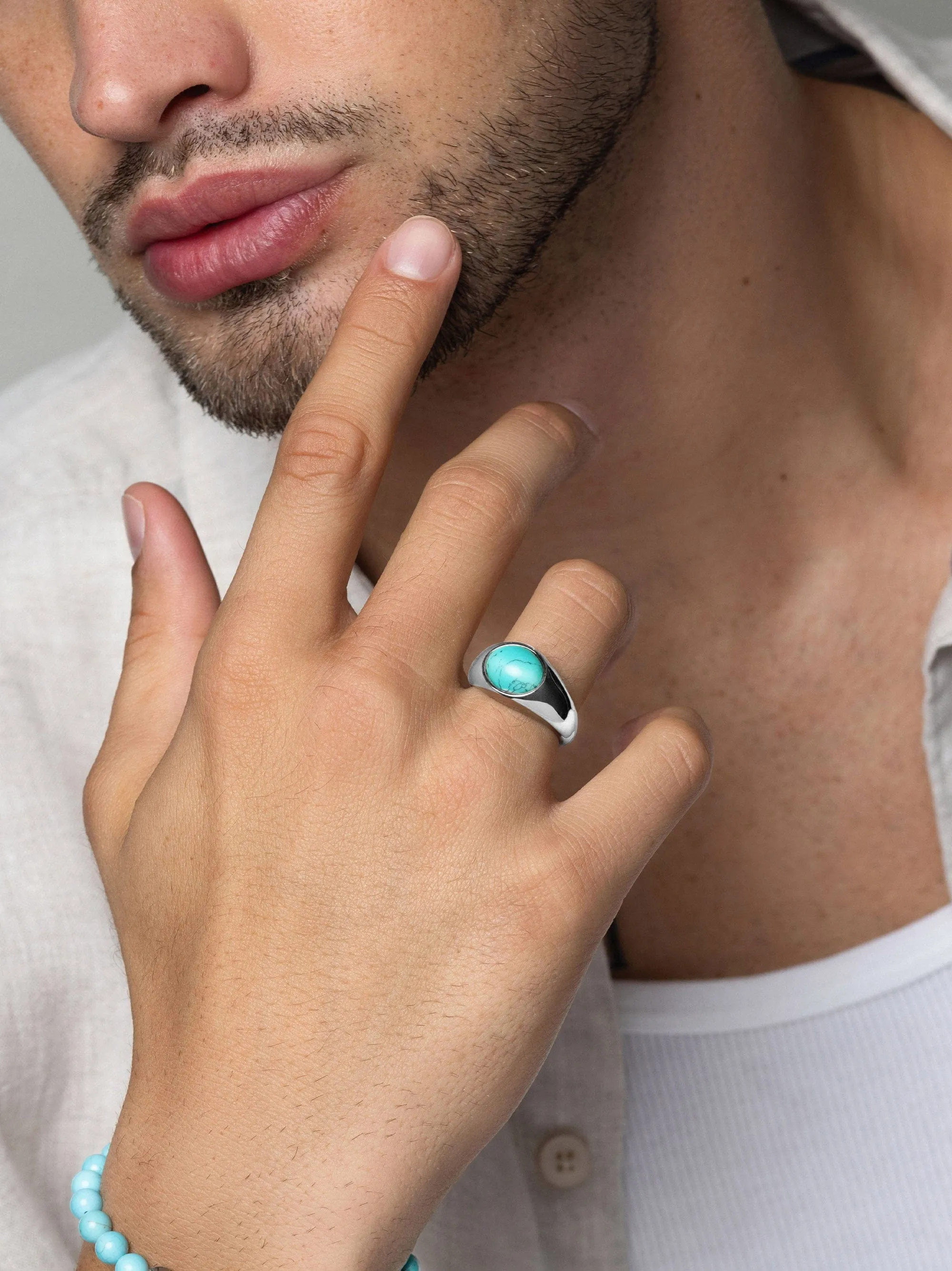 Silver Oval Signet Ring with Turquoise Stone