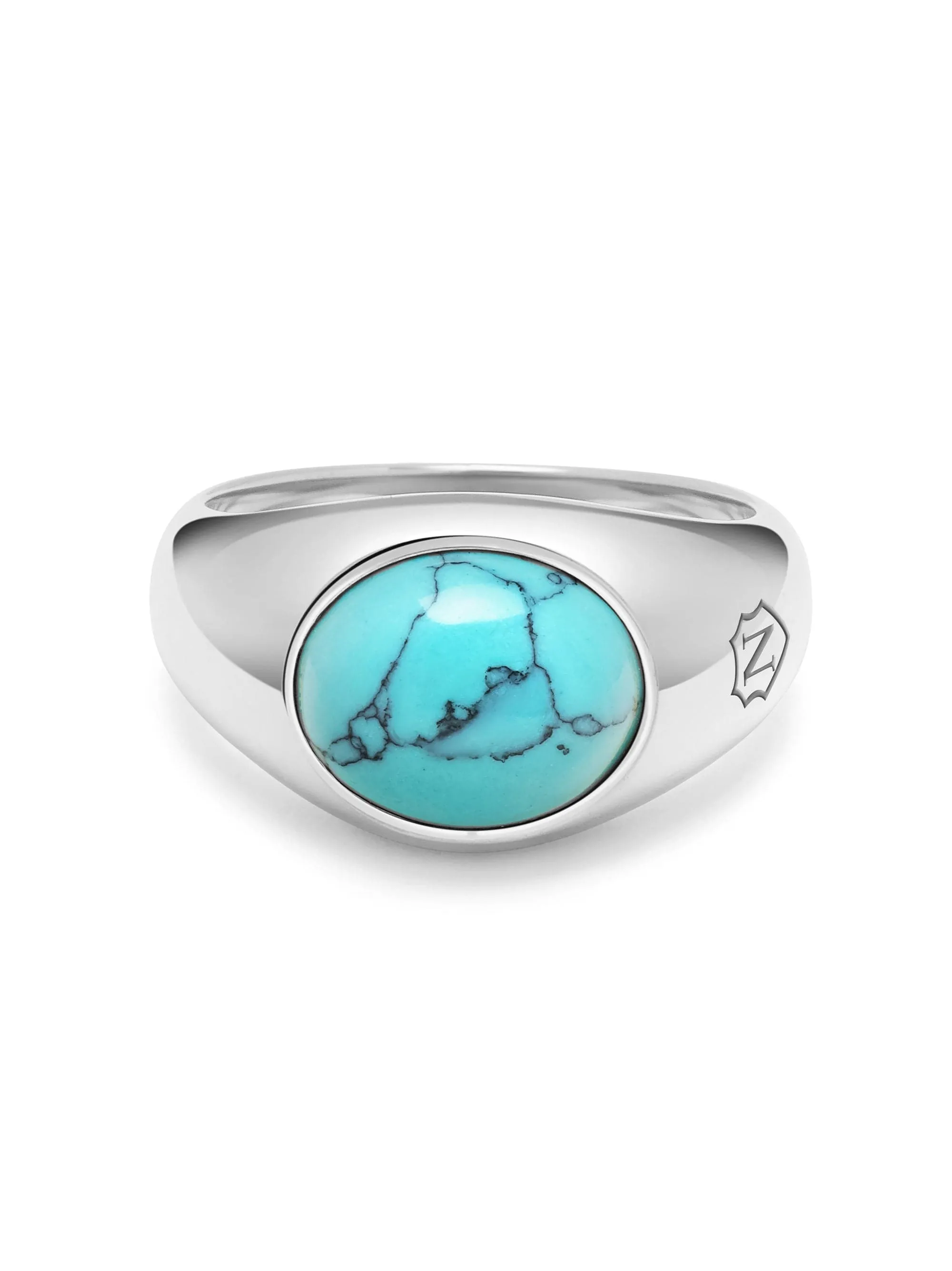 Silver Oval Signet Ring with Turquoise Stone