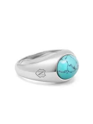 Silver Oval Signet Ring with Turquoise Stone