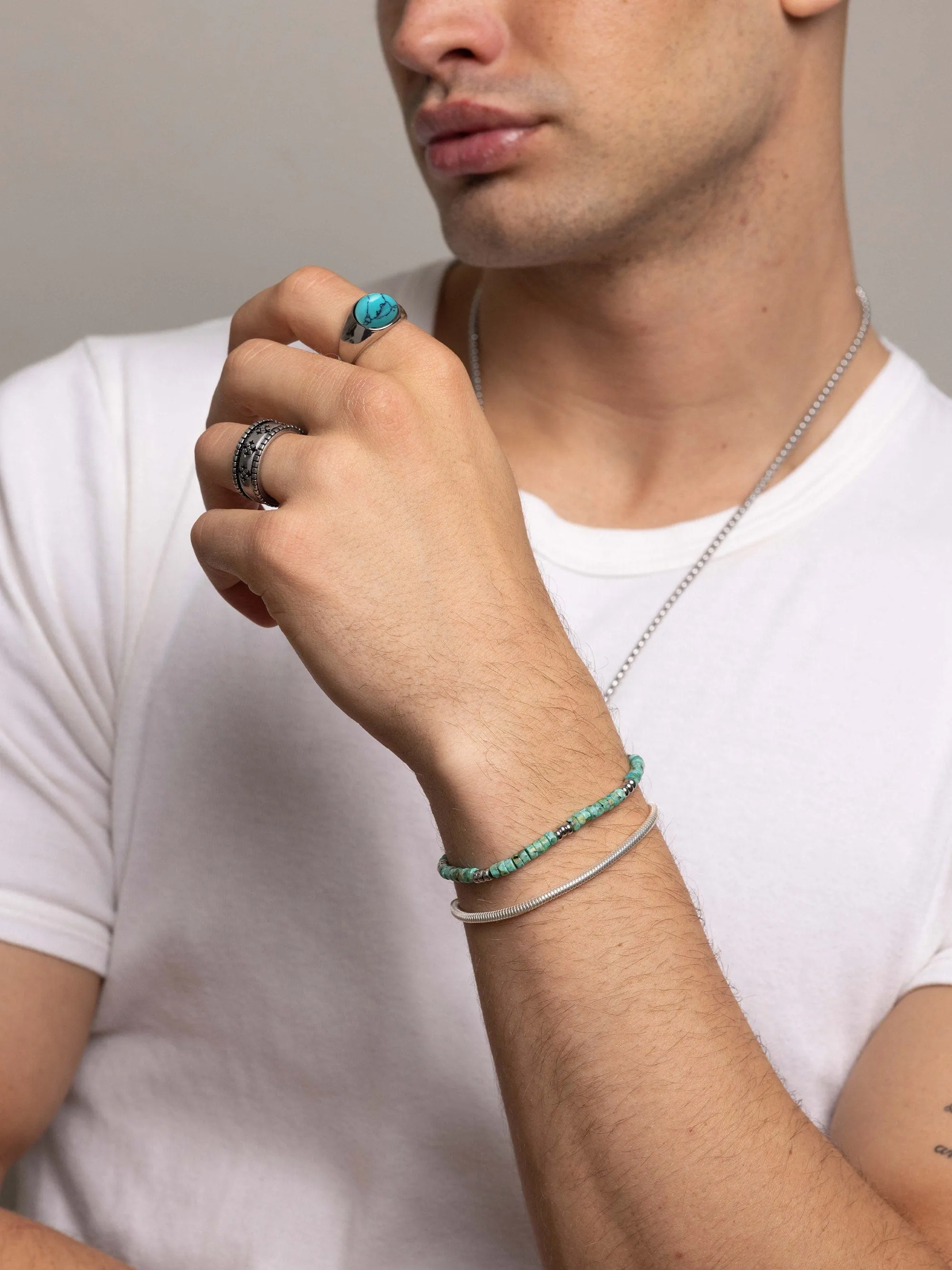 Silver Oval Signet Ring with Turquoise Stone