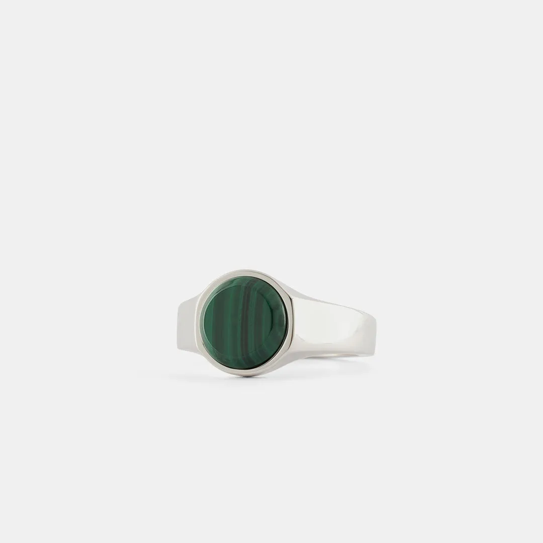 Silver Round Malachite Ring