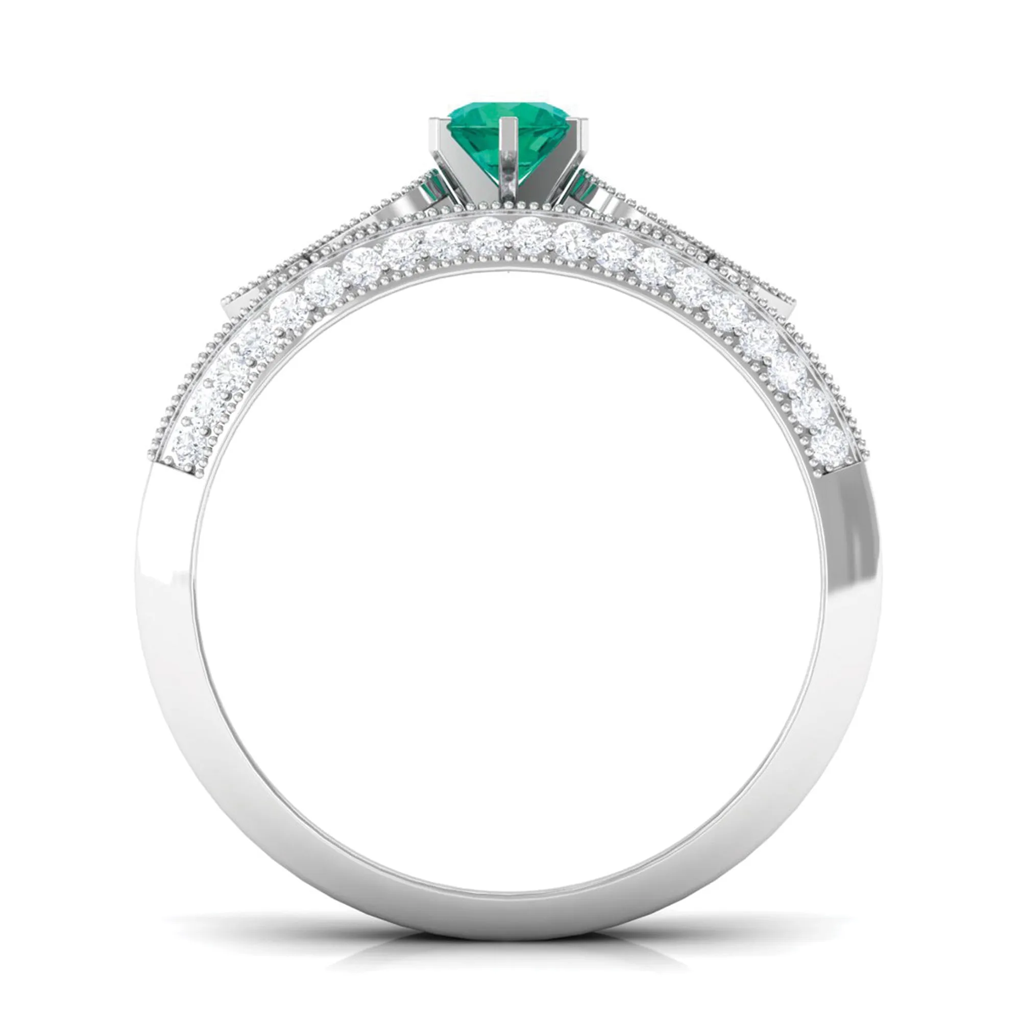 Solitaire Emerald and Diamond Engagement Ring Set