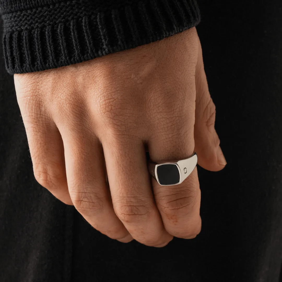 Squared Stone Signet Ring (Silver)