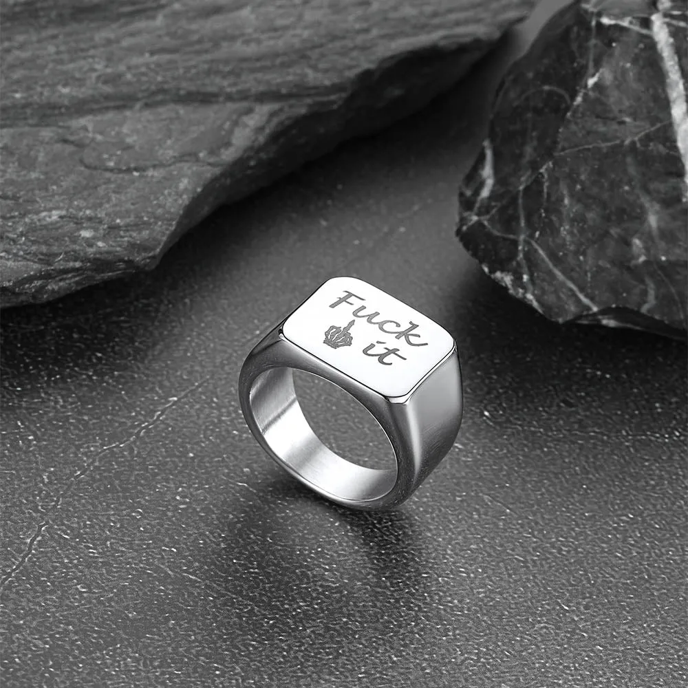 Stainless Steel Biker Signet Ring for Men