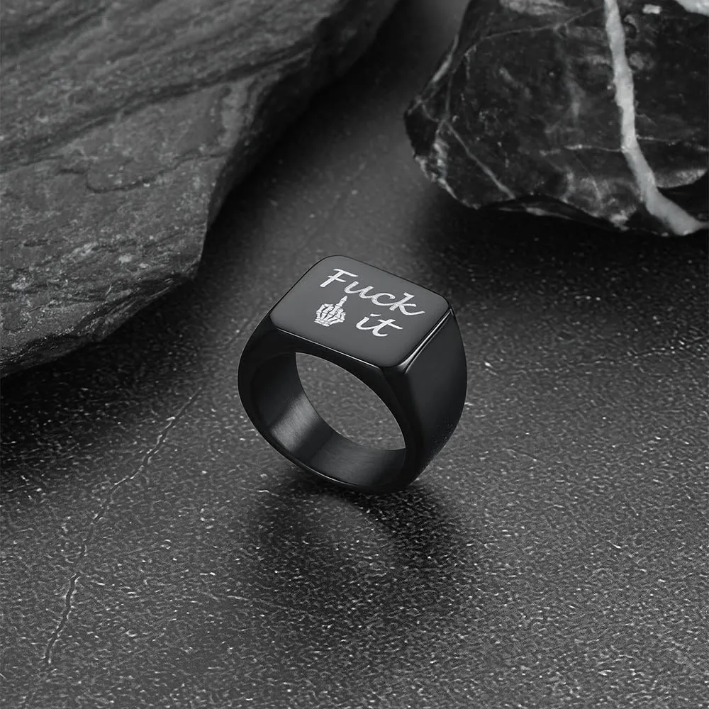 Stainless Steel Biker Signet Ring for Men