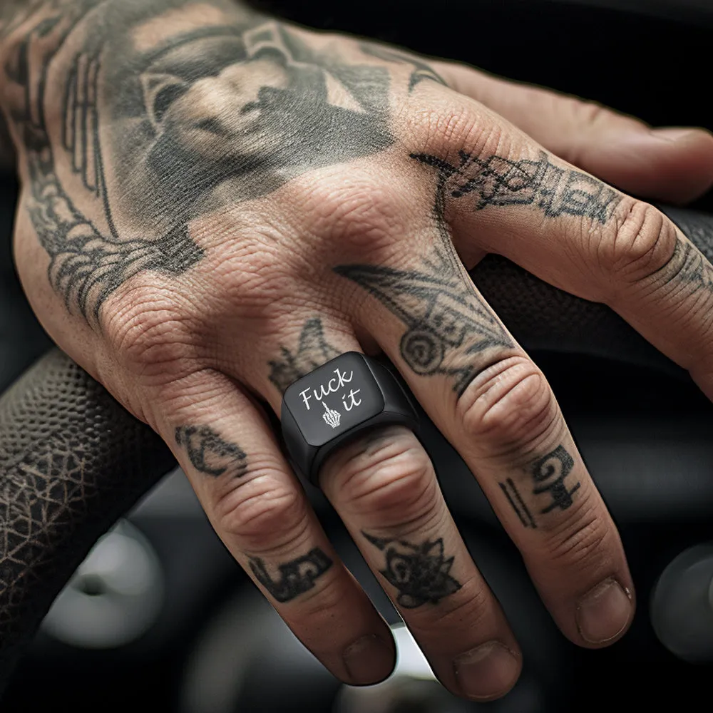 Stainless Steel Biker Signet Ring for Men