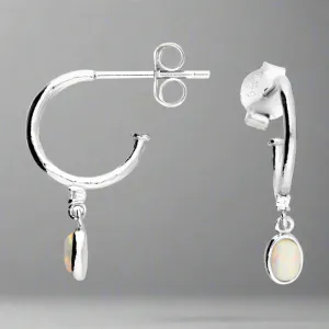 Sterling Silver CZ Opal Charm Hoop Earrings