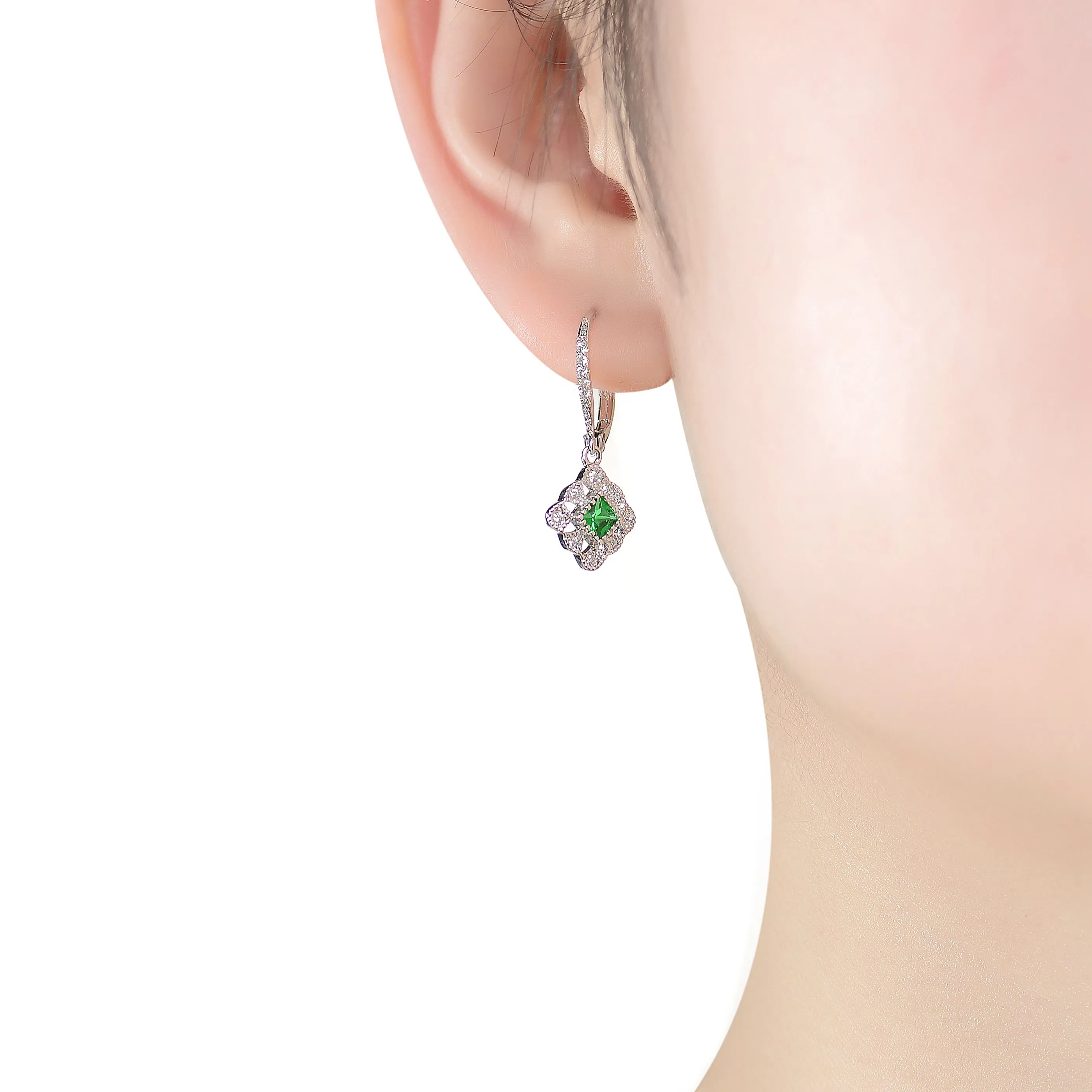 Sterling Silver Sapphire Cubic Zirconia Filigree Drop Earrings