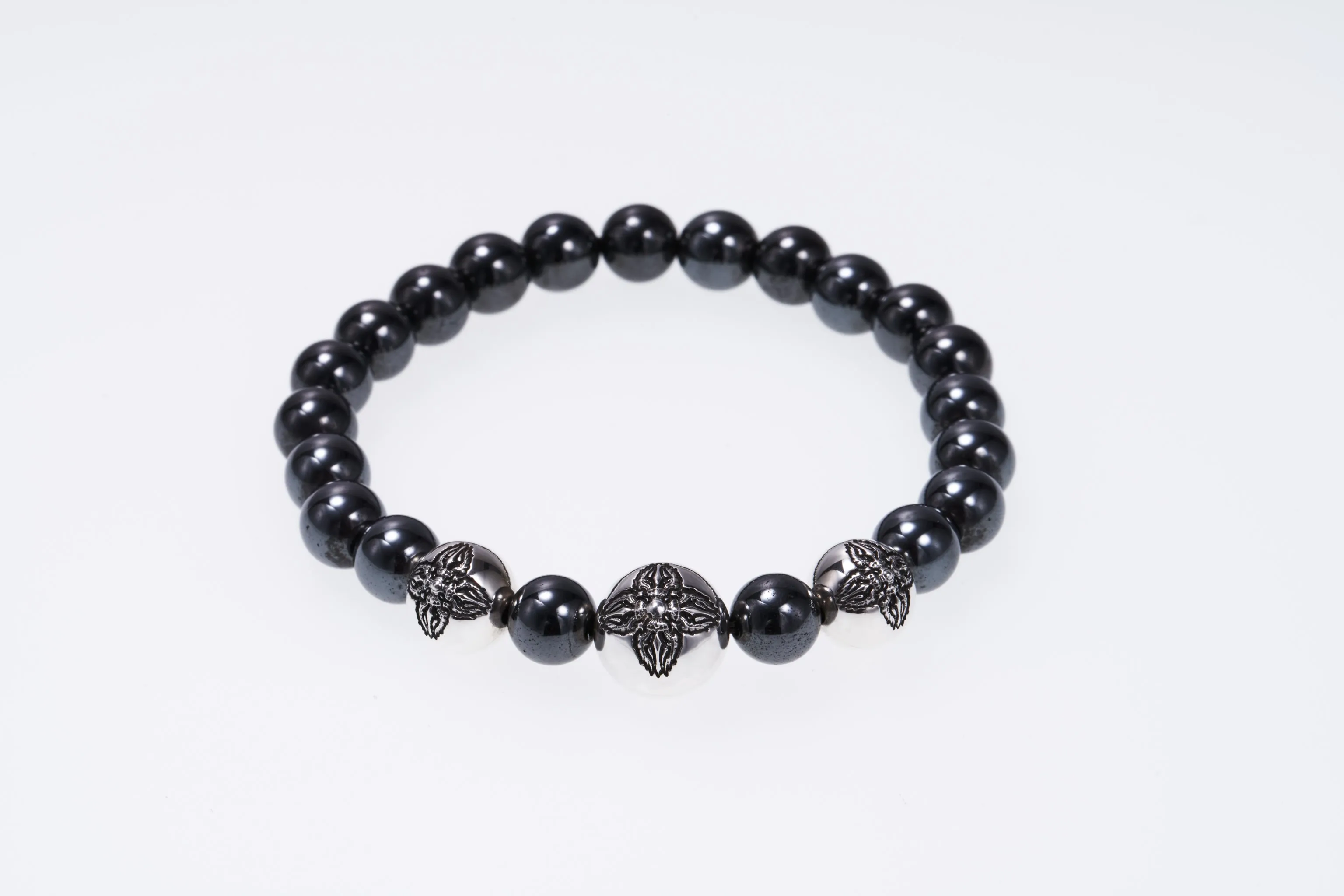 Stone Bracelet With Double Dorje Ball : (Hematite)