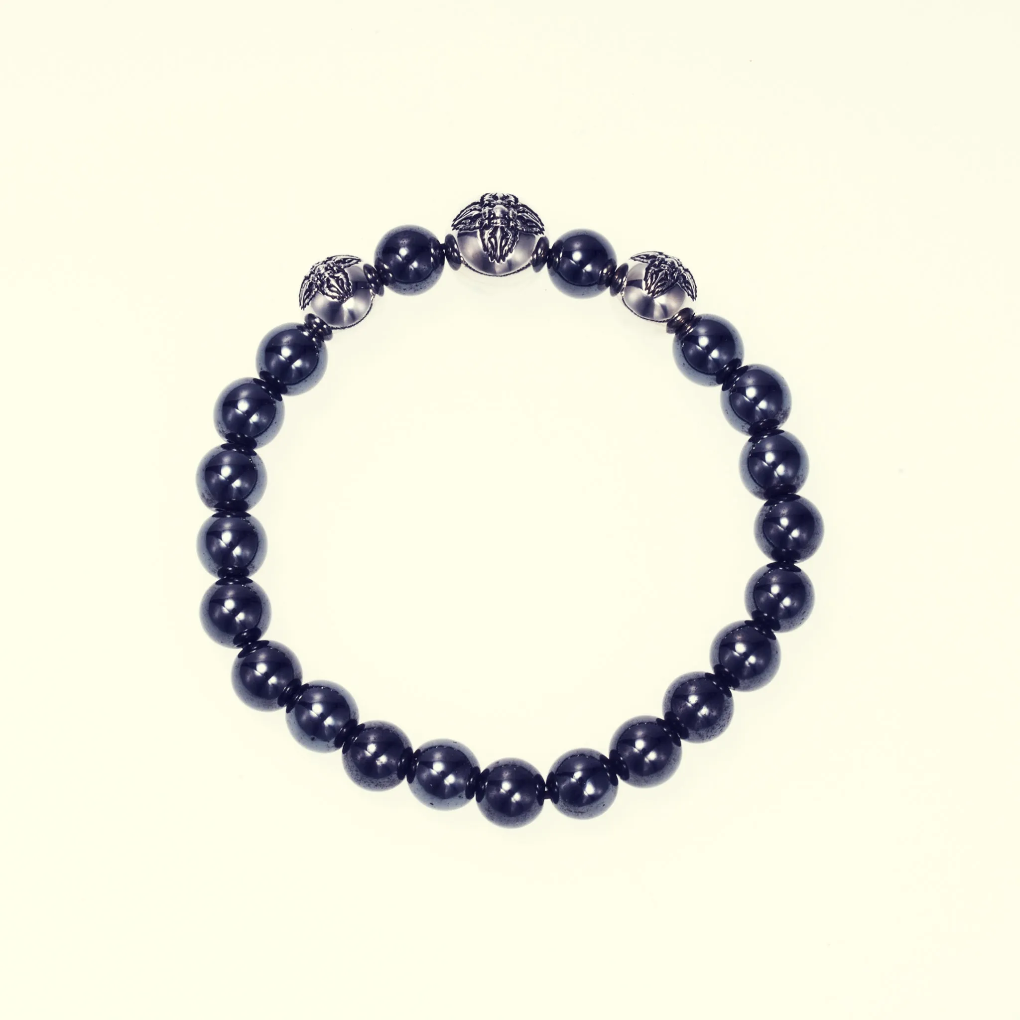 Stone Bracelet With Double Dorje Ball : (Hematite)