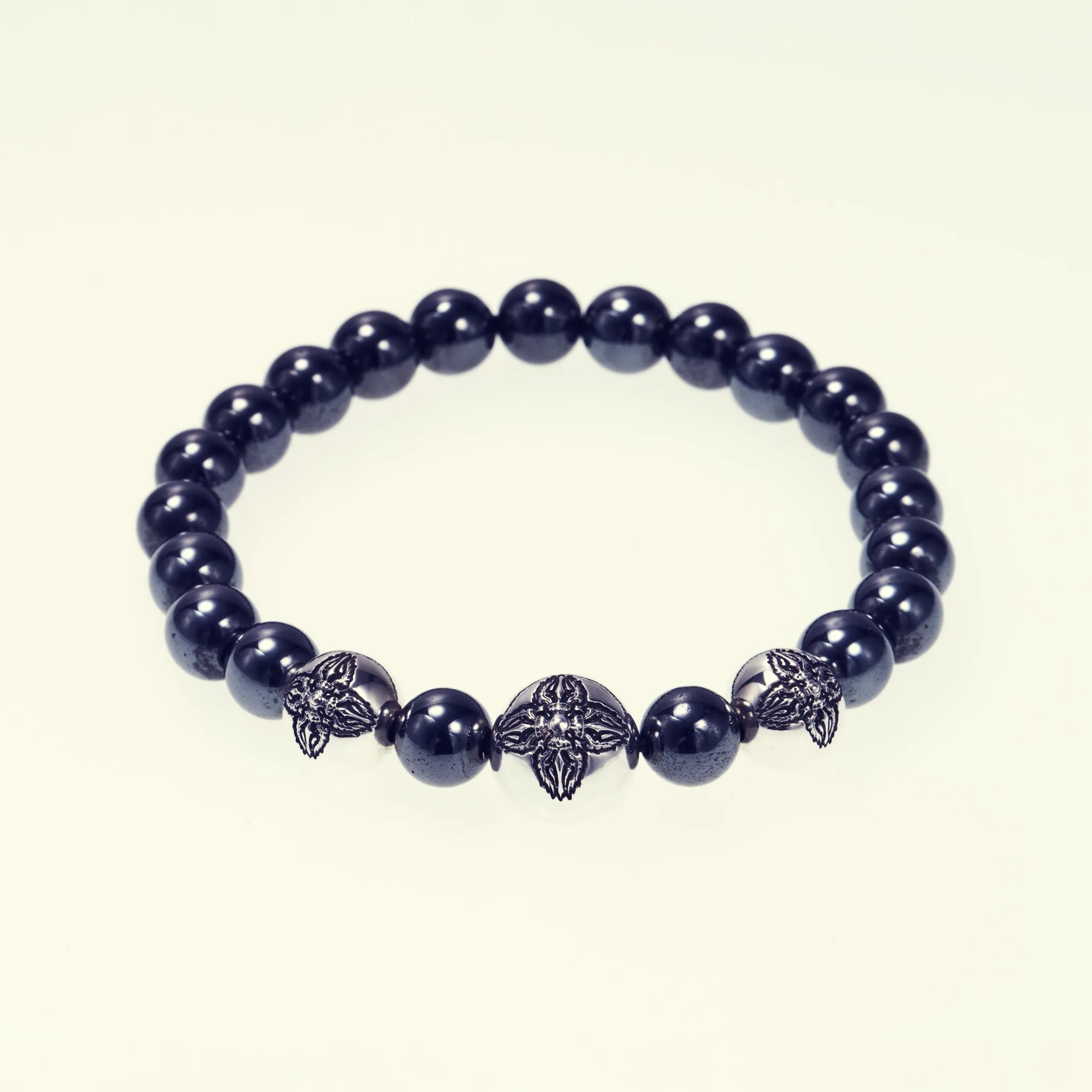 Stone Bracelet With Double Dorje Ball : (Hematite)