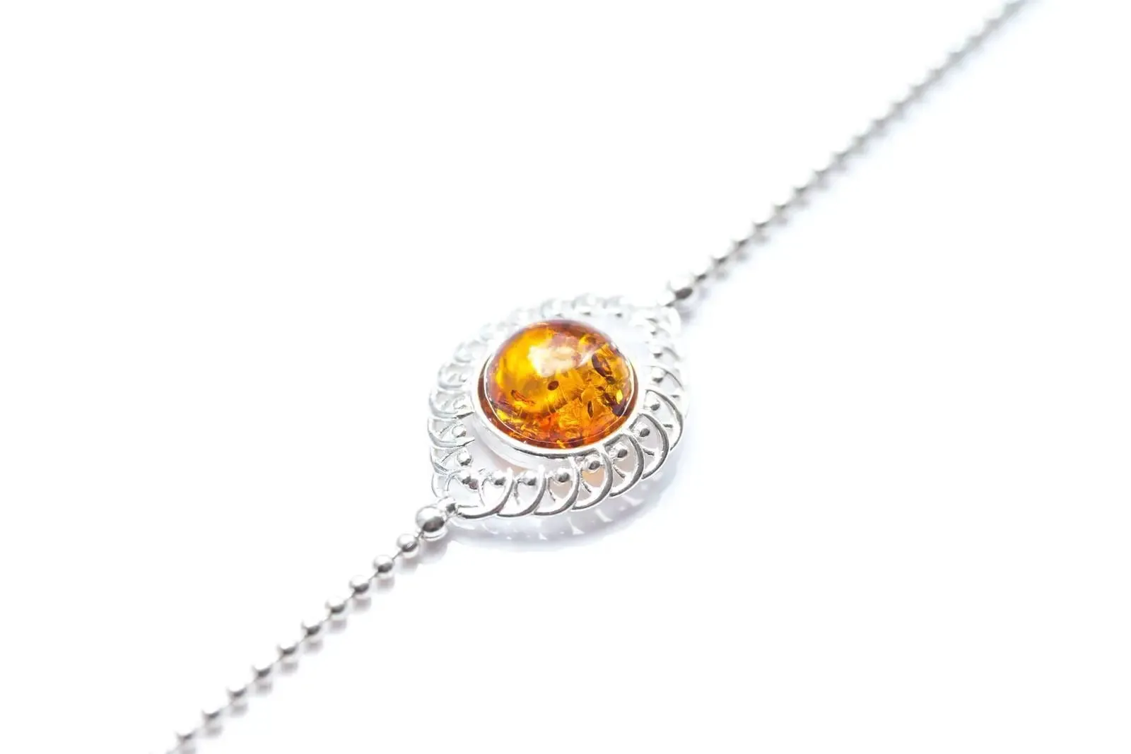 Stunning Decorative Amber & Silver Ball Bracelet - Elegant Baltic Amber Design