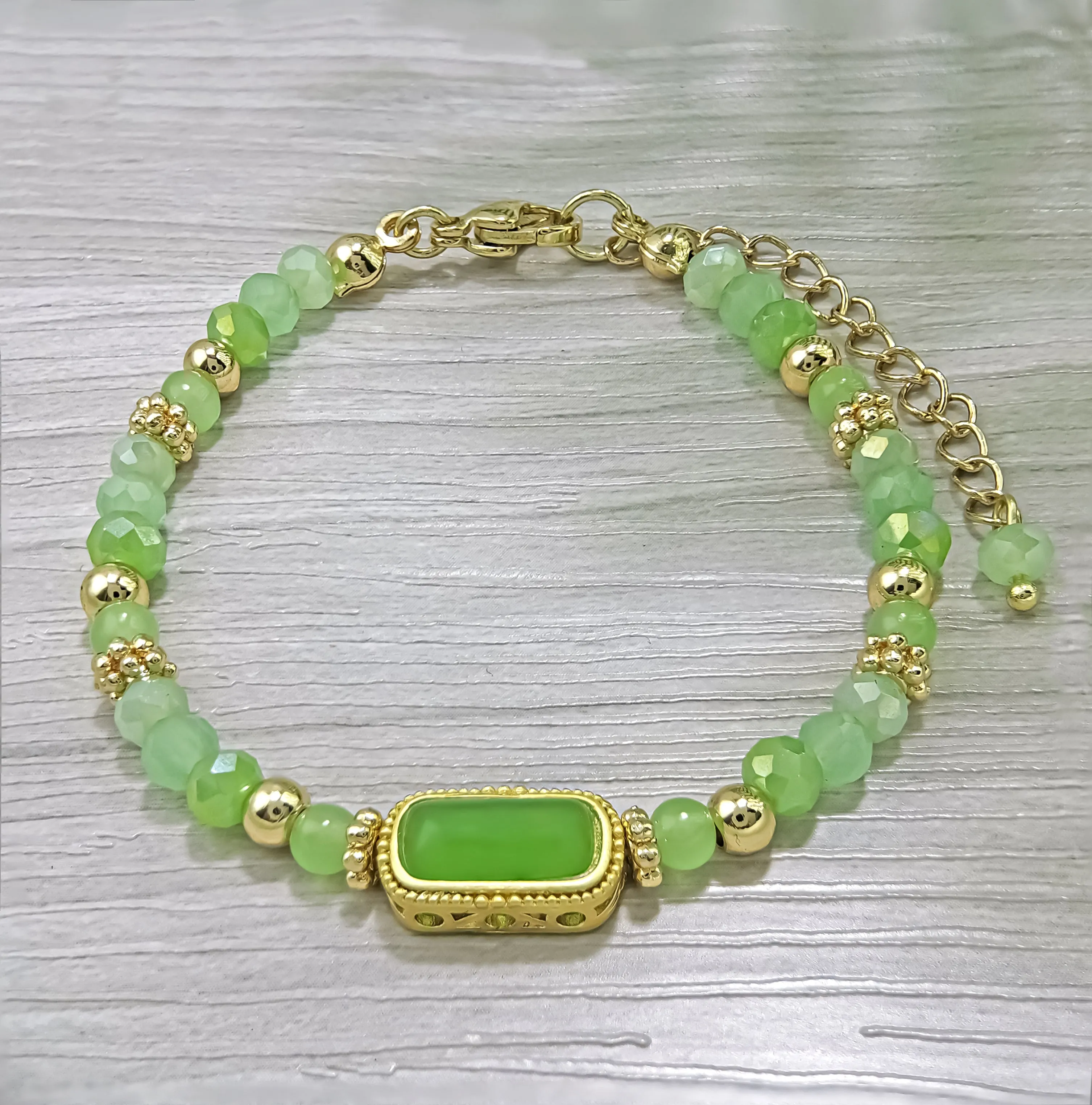 Summery Peridot Green Crystal Emerald Elegance Bracelet - Bless4Happy Handmade Bracelet