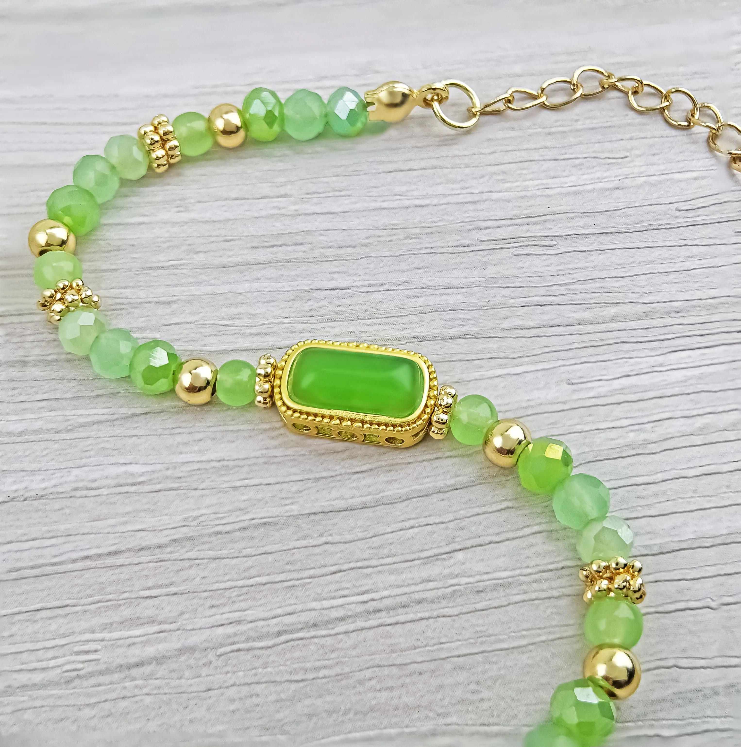 Summery Peridot Green Crystal Emerald Elegance Bracelet - Bless4Happy Handmade Bracelet