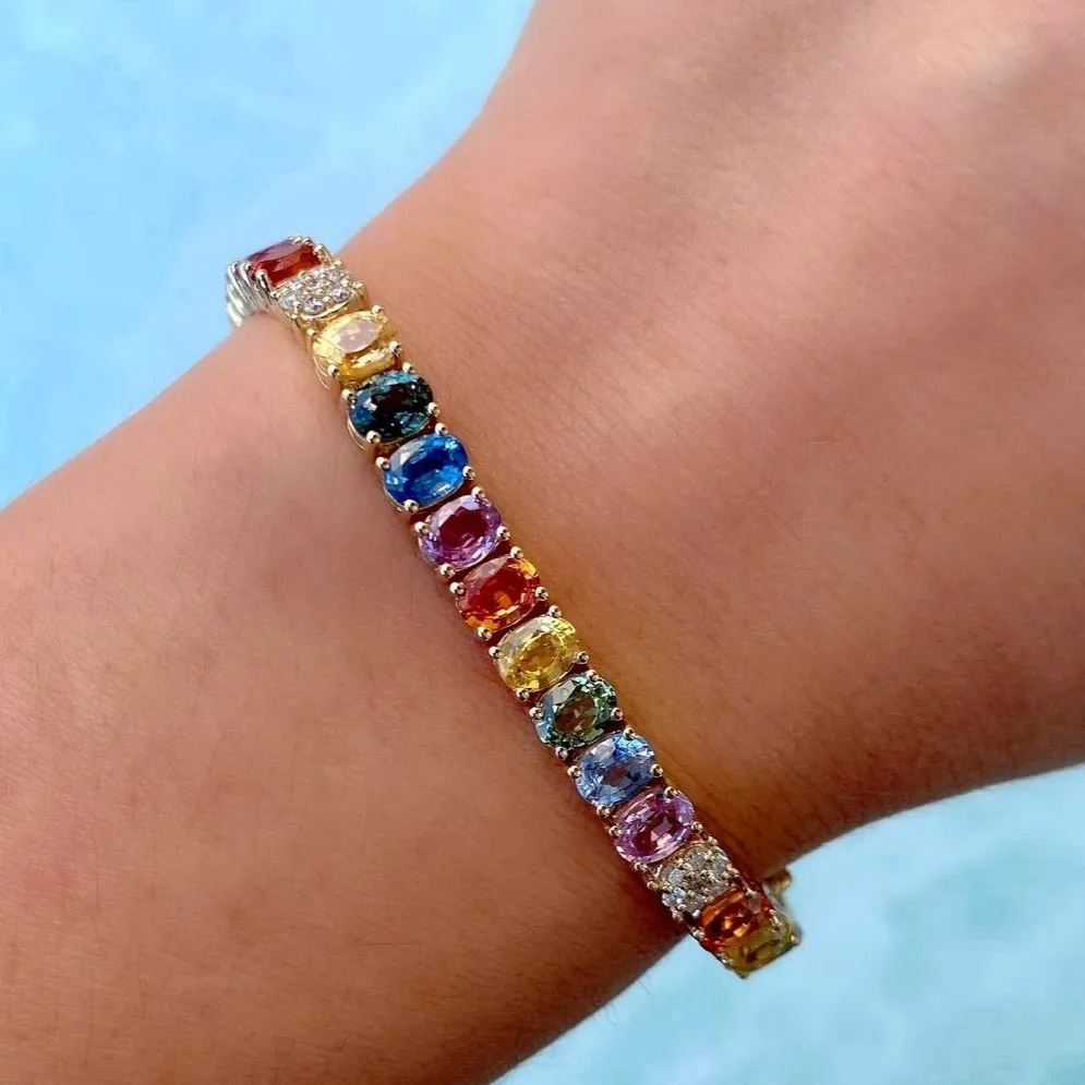 Tiffany Multicolor Sapphires, Mother of Pearl and Diamond Bracelet