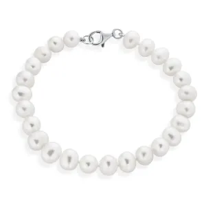 Traditional Bridal Freshwater Pearl Strand Bracelet Sterling Silver 6-7.5 Inch