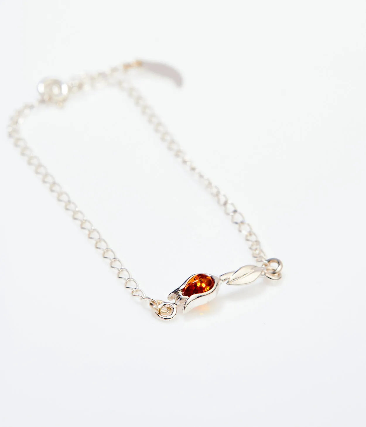 Tulip Amber Bracelet - Sterling Silver & Baltic Amber - Elegant Tulip Design Jewelry