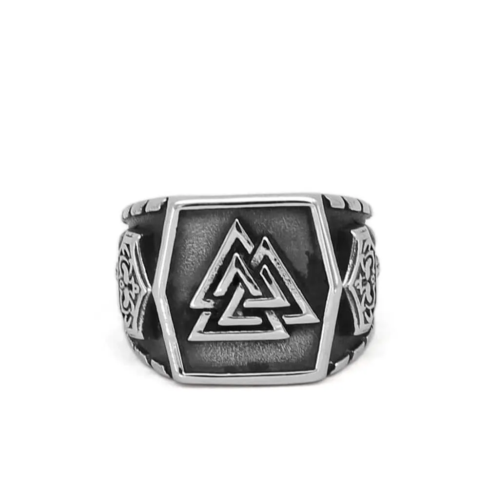 Valknut Rune Nordic Signet Ring - Stainless Steel