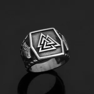 Valknut Rune Nordic Signet Ring - Stainless Steel