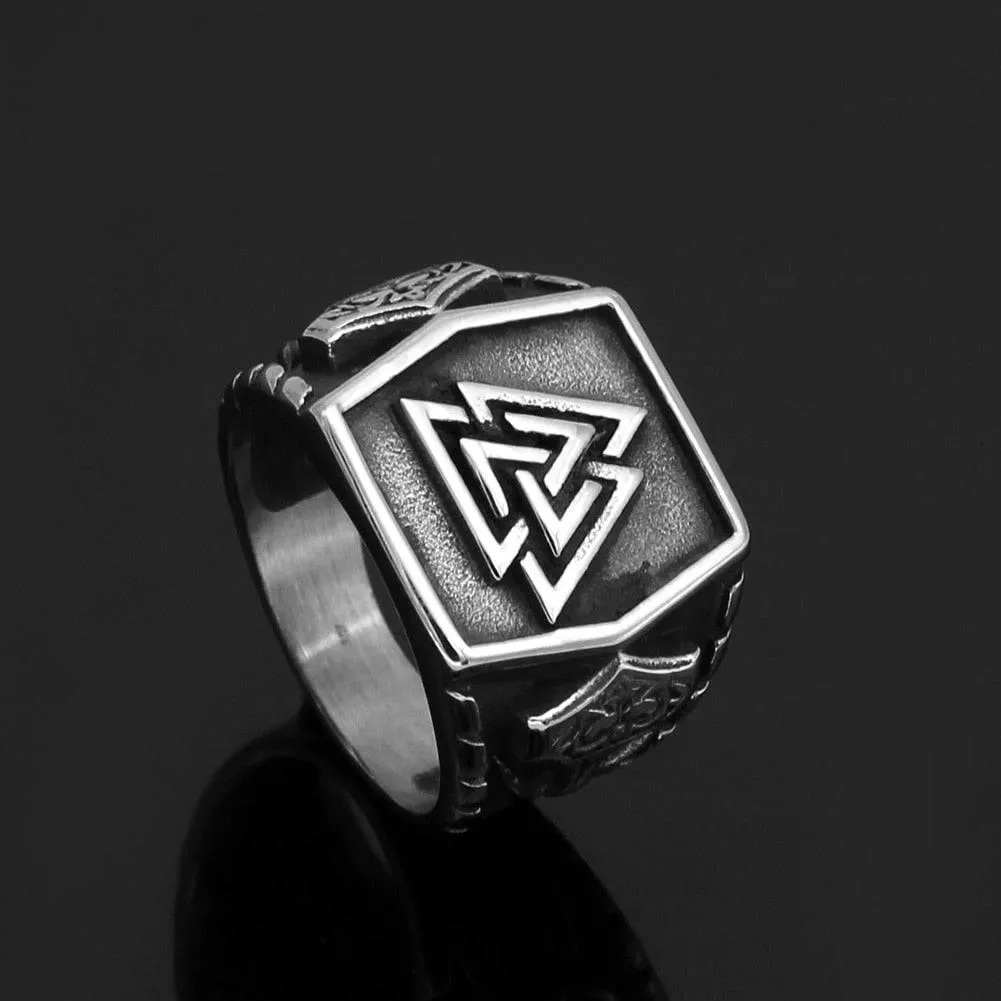 Valknut Rune Nordic Signet Ring - Stainless Steel