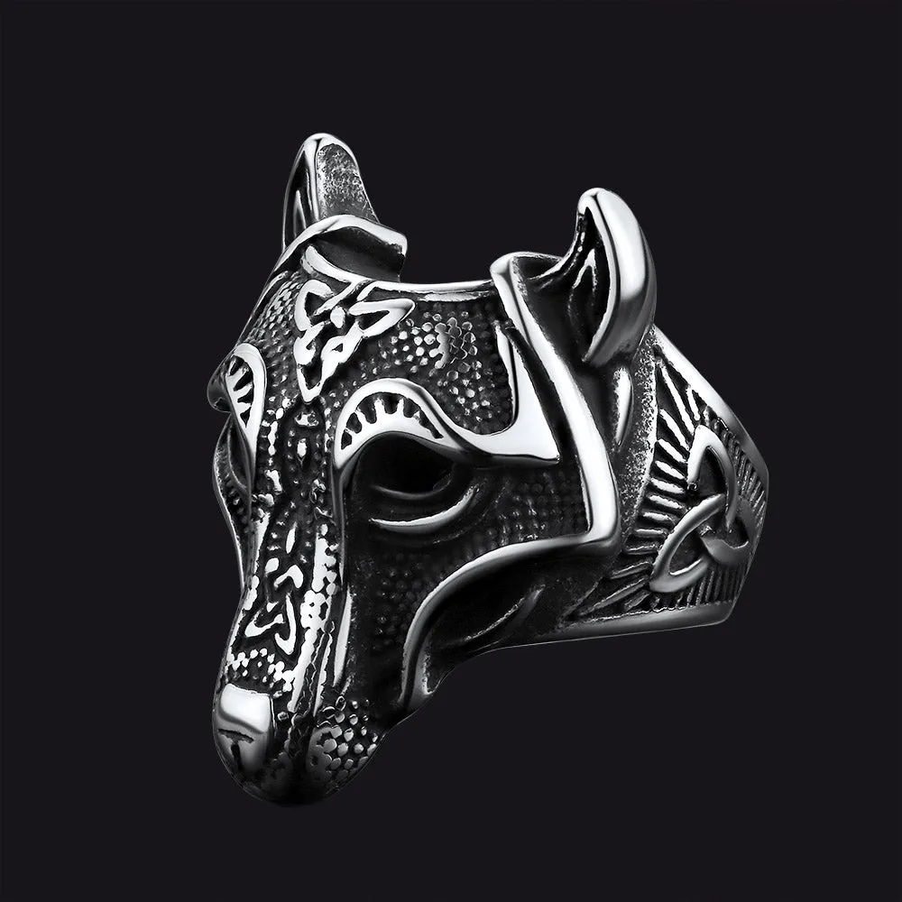 Viking Celtic Wolf Stainless Steel Ring for Men