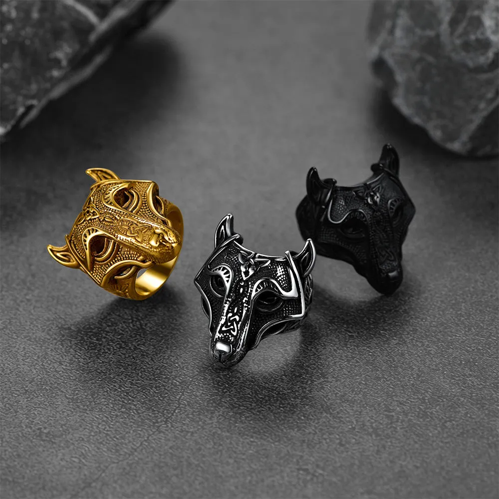 Viking Celtic Wolf Stainless Steel Ring for Men