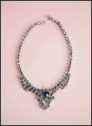 Vintage 1960s Blue Rhinestone Debutant Necklace