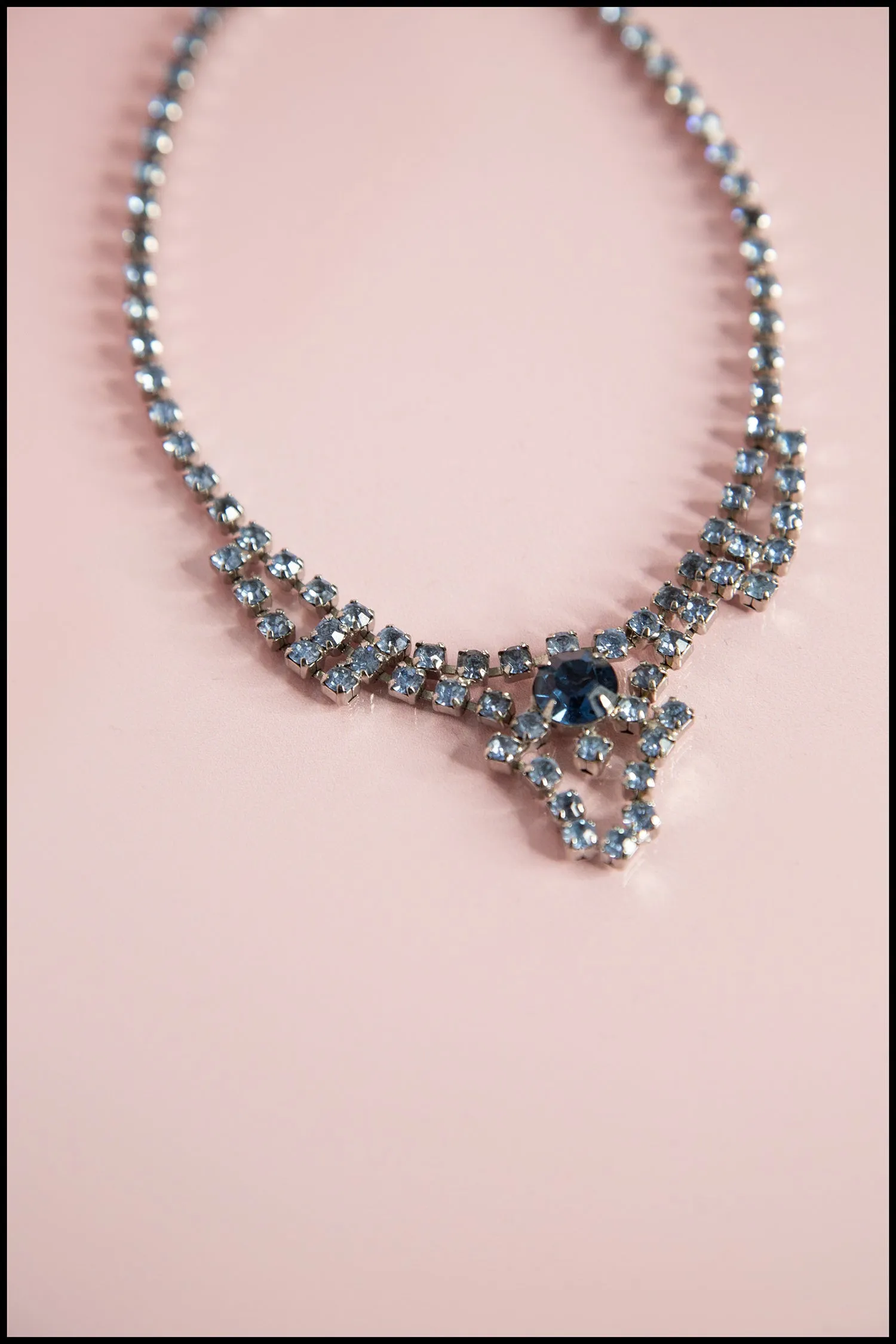 Vintage 1960s Blue Rhinestone Debutant Necklace