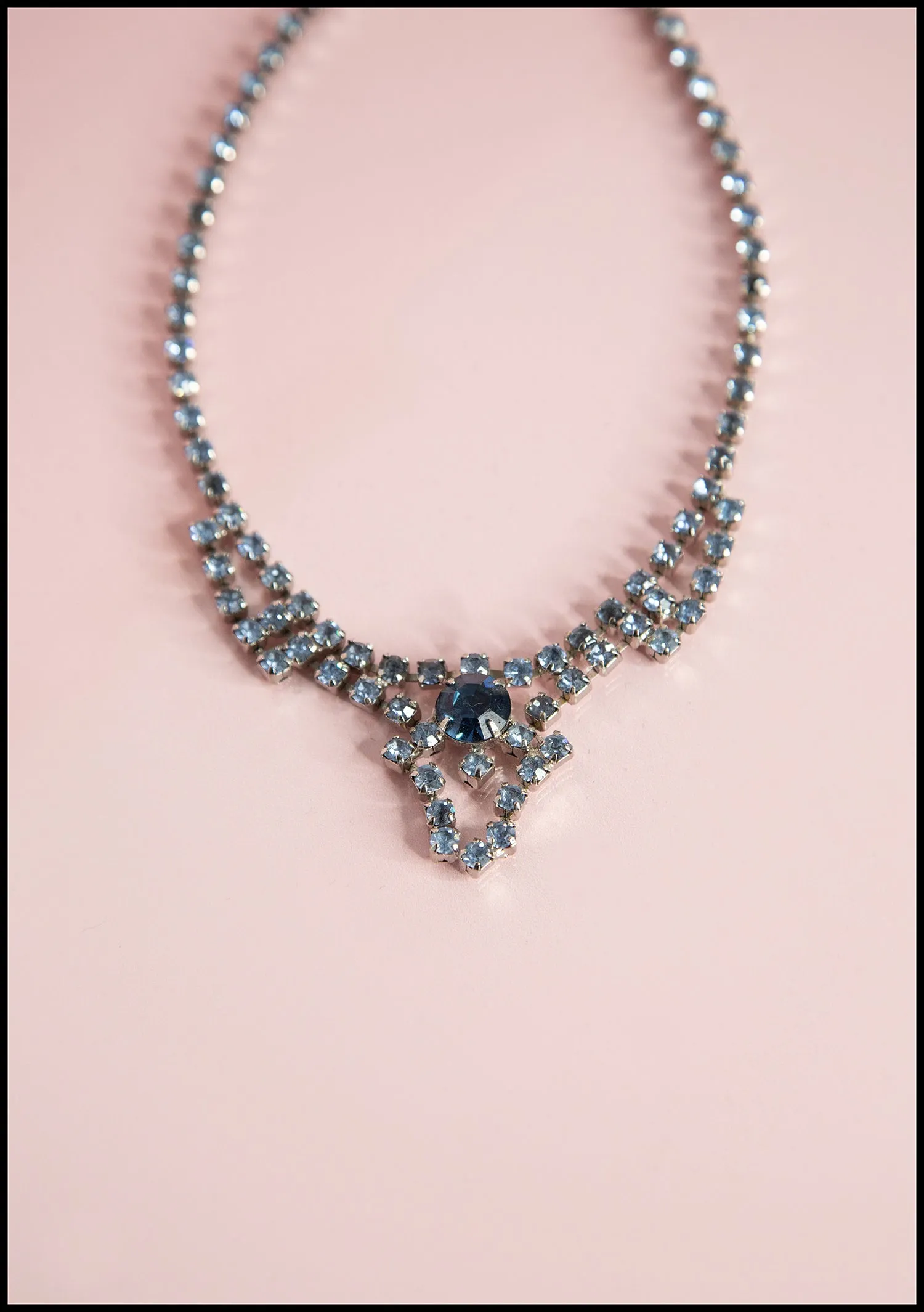 Vintage 1960s Blue Rhinestone Debutant Necklace