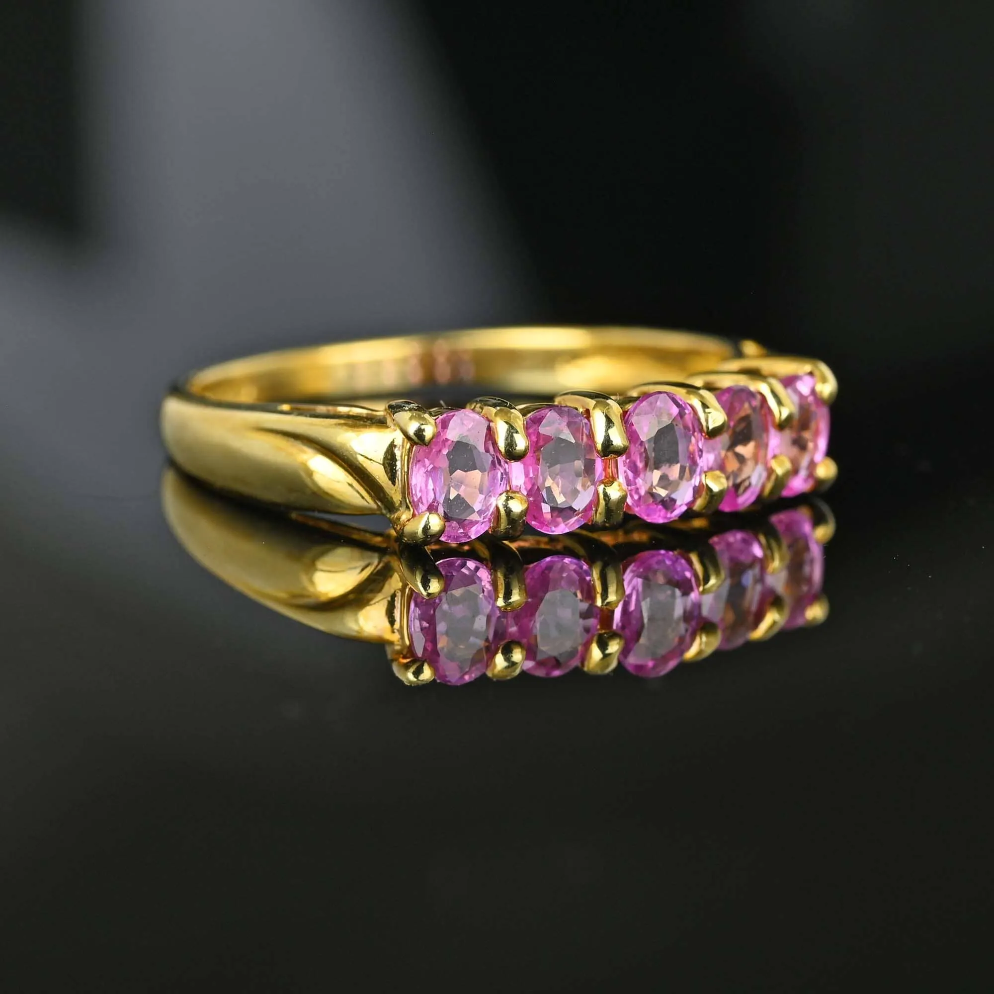 Vintage Five Stone Pink Sapphire Ring Band in Gold