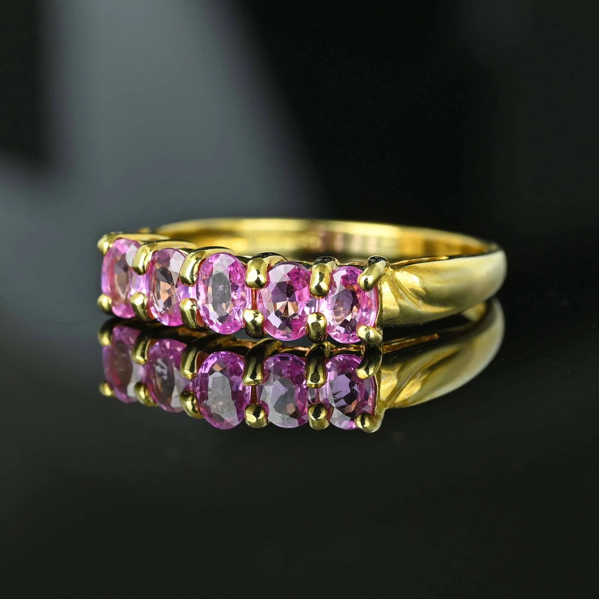 Vintage Five Stone Pink Sapphire Ring Band in Gold