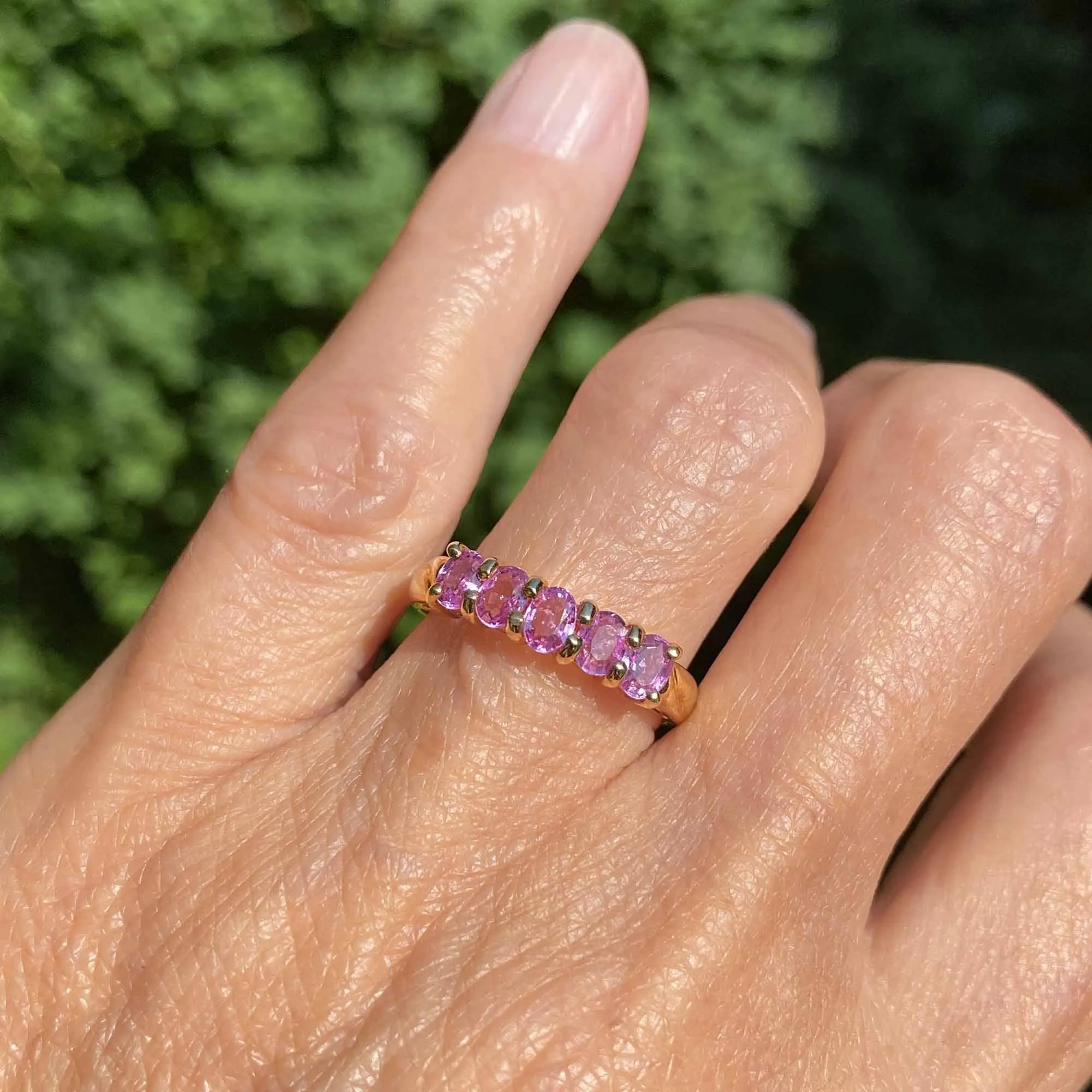 Vintage Five Stone Pink Sapphire Ring Band in Gold