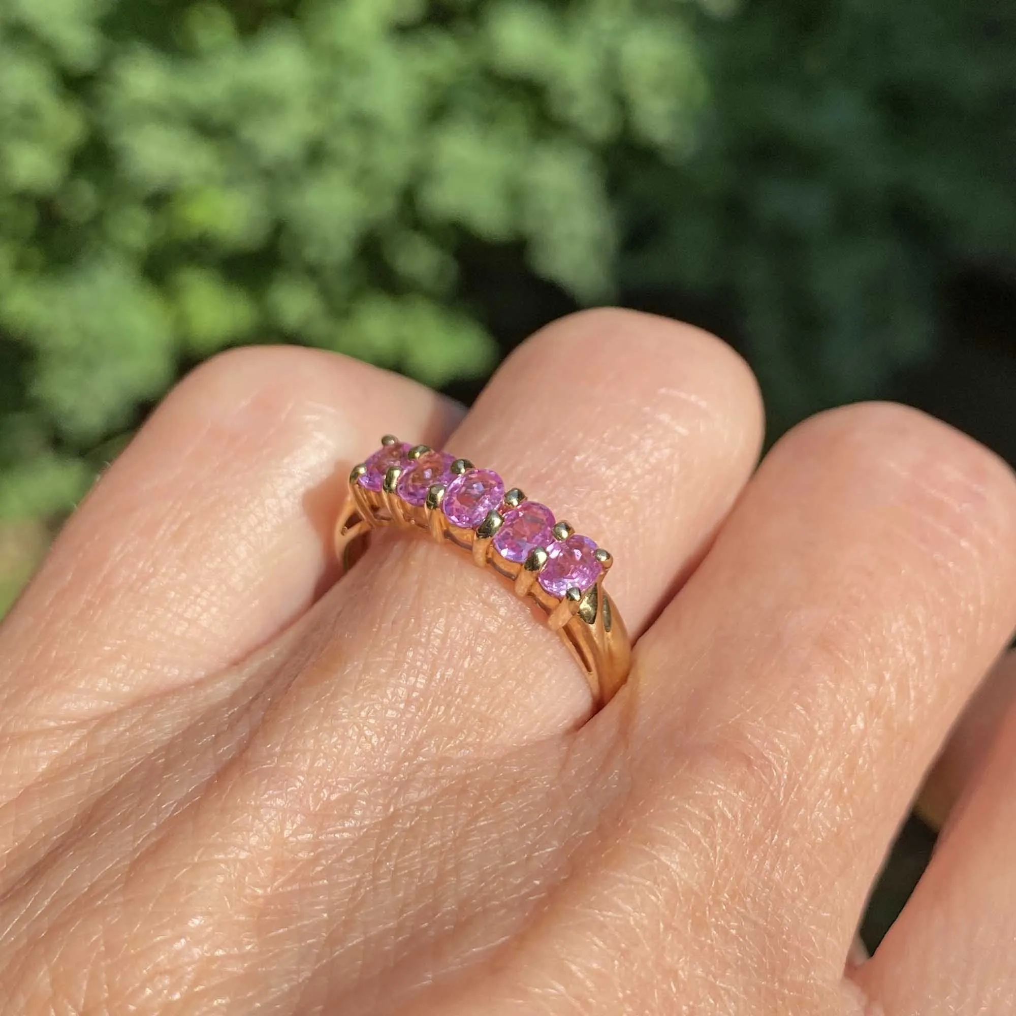 Vintage Five Stone Pink Sapphire Ring Band in Gold