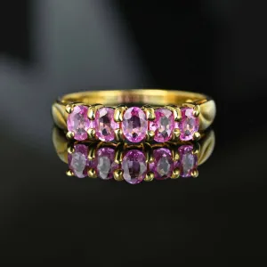 Vintage Five Stone Pink Sapphire Ring Band in Gold