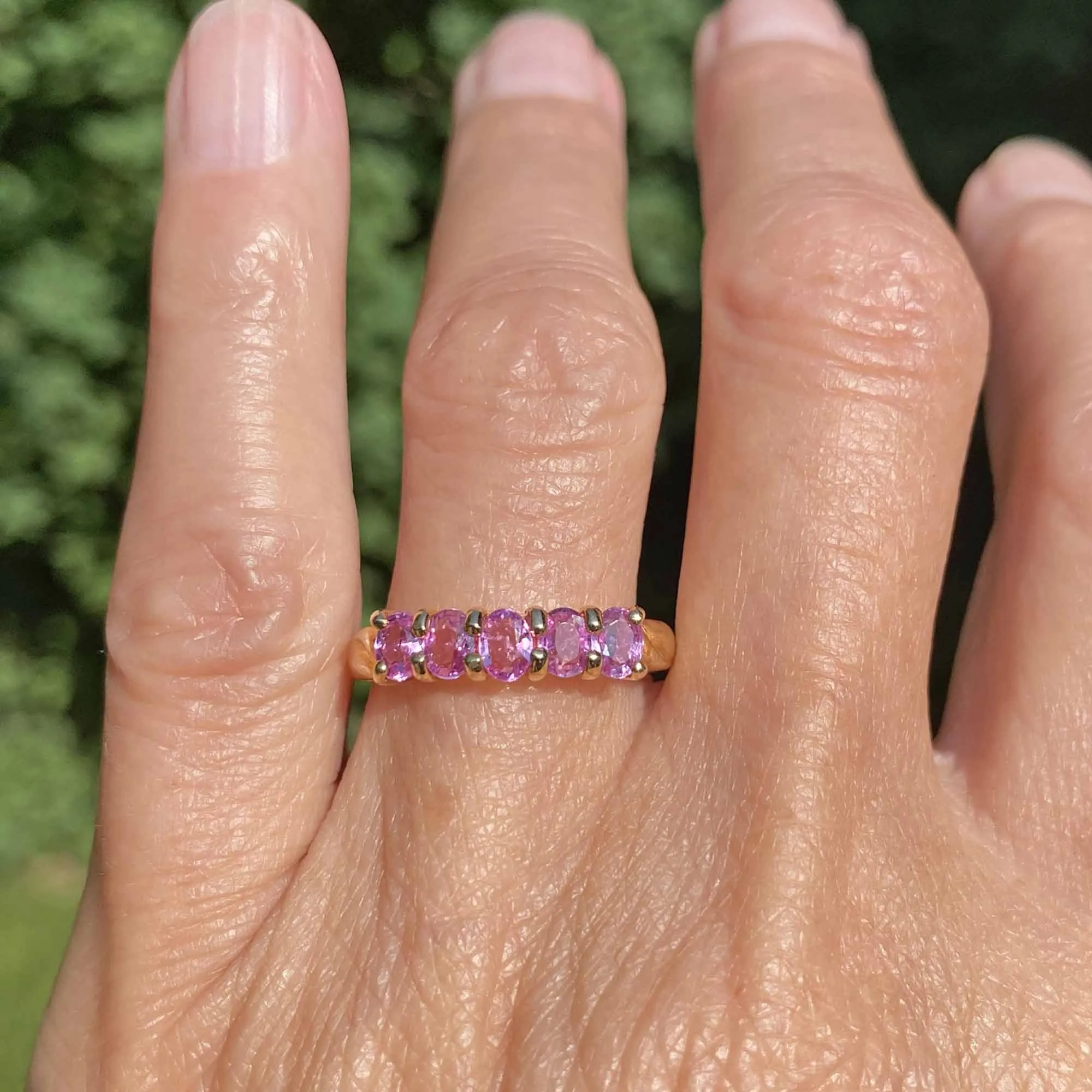 Vintage Five Stone Pink Sapphire Ring Band in Gold