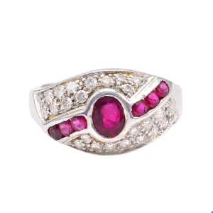 Vintage Italian Ruby and Diamond 18k White Gold Ring