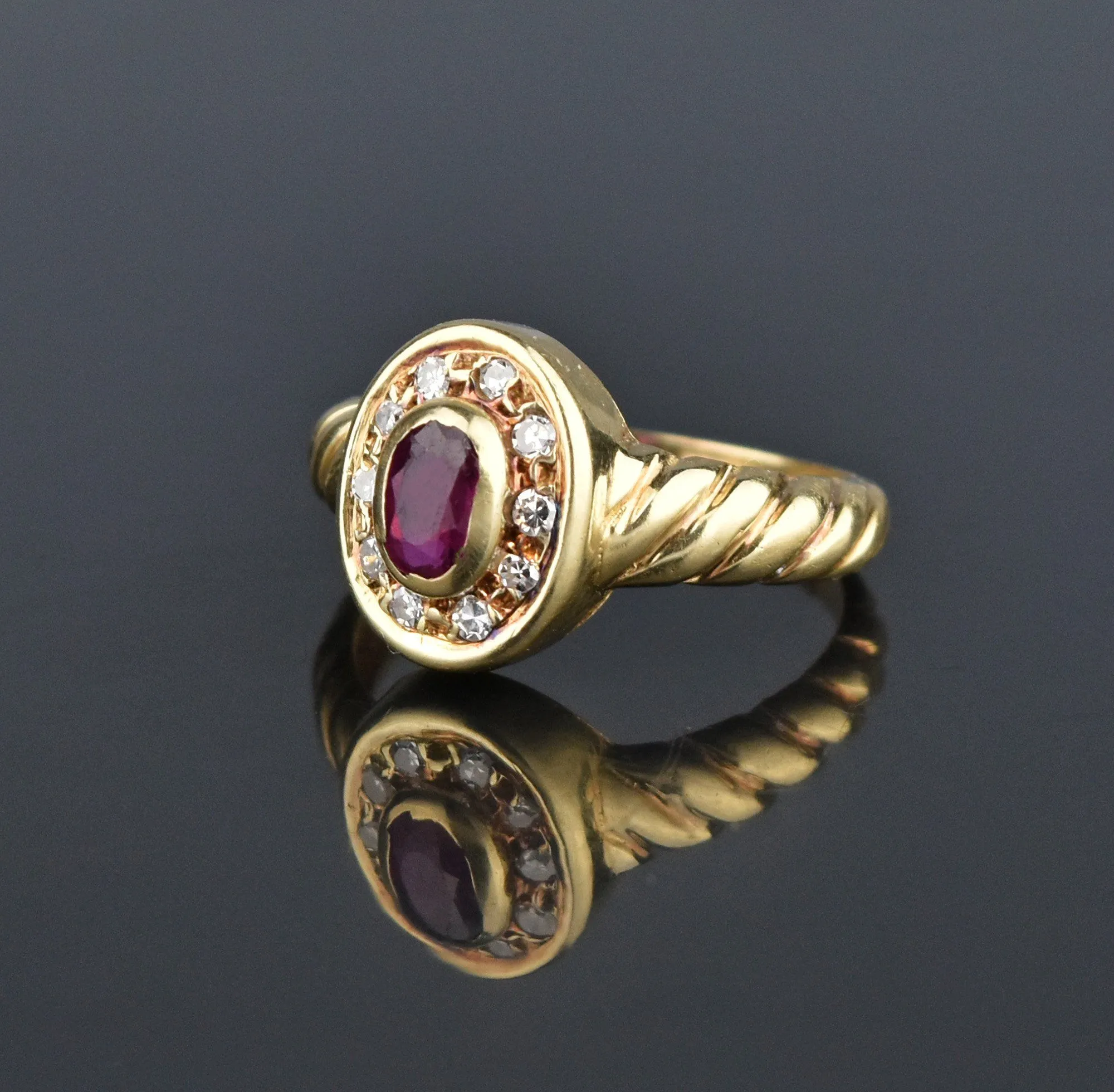 Vintage Ruby Diamond Halo 14K Gold Ring