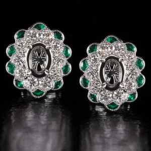 VINTAGE STYLE 1ct G VS EX CUT OVAL DIAMOND EMERALD HALO EARRING SETTING MOUNT