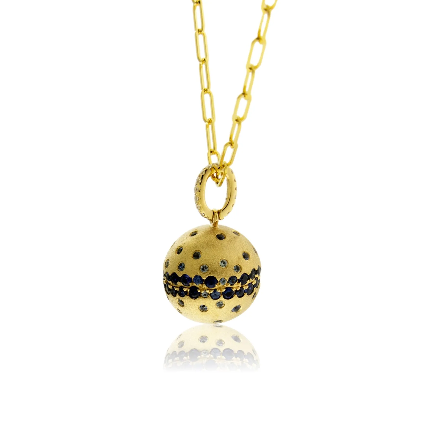 Yellow Gold Satin Finish Flush Set Sapphire Ball Necklace