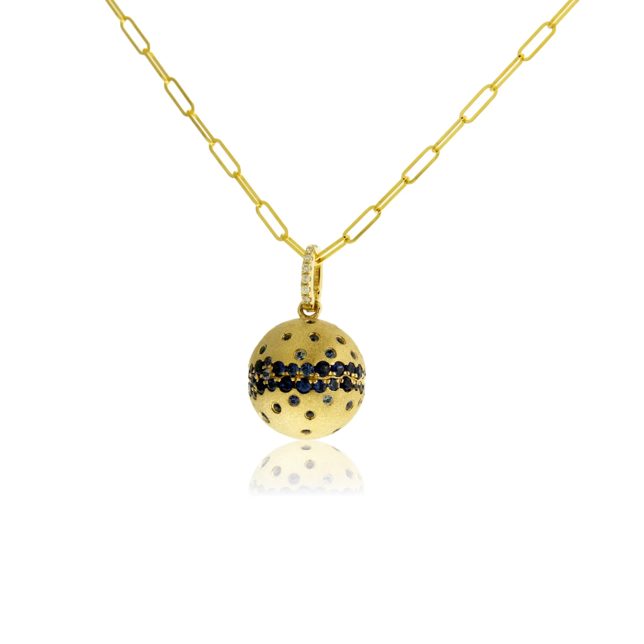 Yellow Gold Satin Finish Flush Set Sapphire Ball Necklace